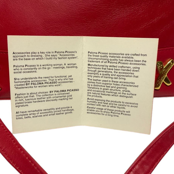 Paloma Picasso Vintage Red Leather Crossbody Bag Top Handle Bag Made in Italy - Picture 6 of 16